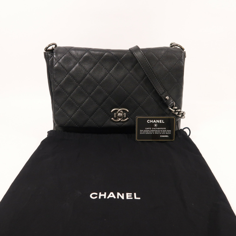 CHANEL 牛皮皮革Chain Shoulder銀扣鏈帶肩背袋-10