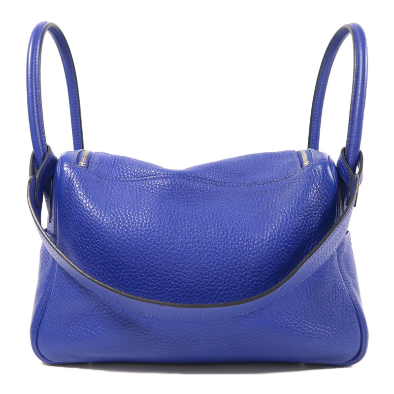 HERMES Clemence皮革Lindy 26銀扣手挽肩背兩用袋Bleu Electrique-1