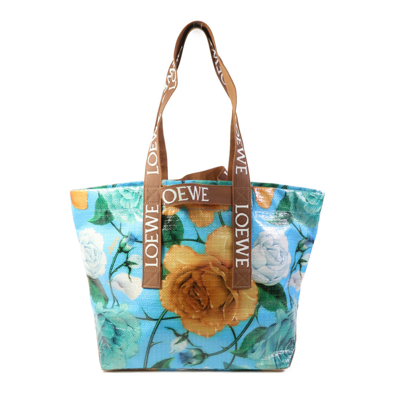 LOEWE 塗層帆布Fold Shopper Sky Blue銀扣手挽袋-0