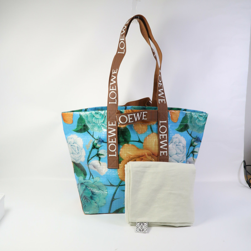 LOEWE 塗層帆布Fold Shopper Sky Blue銀扣手挽袋-8