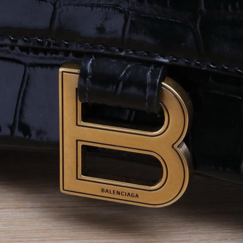 BALENCIAGA(巴黎世家) Hourglass 沙漏 S碼 鱷魚壓紋 黑色-5
