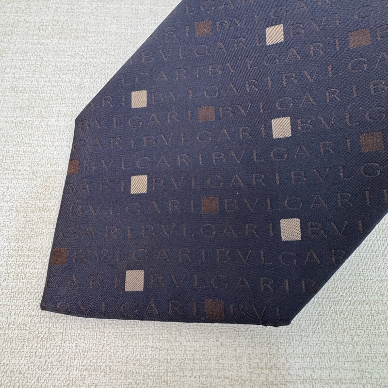 BVLGARI 藍字母logo 領帶 領結 絲綢(中古)-1