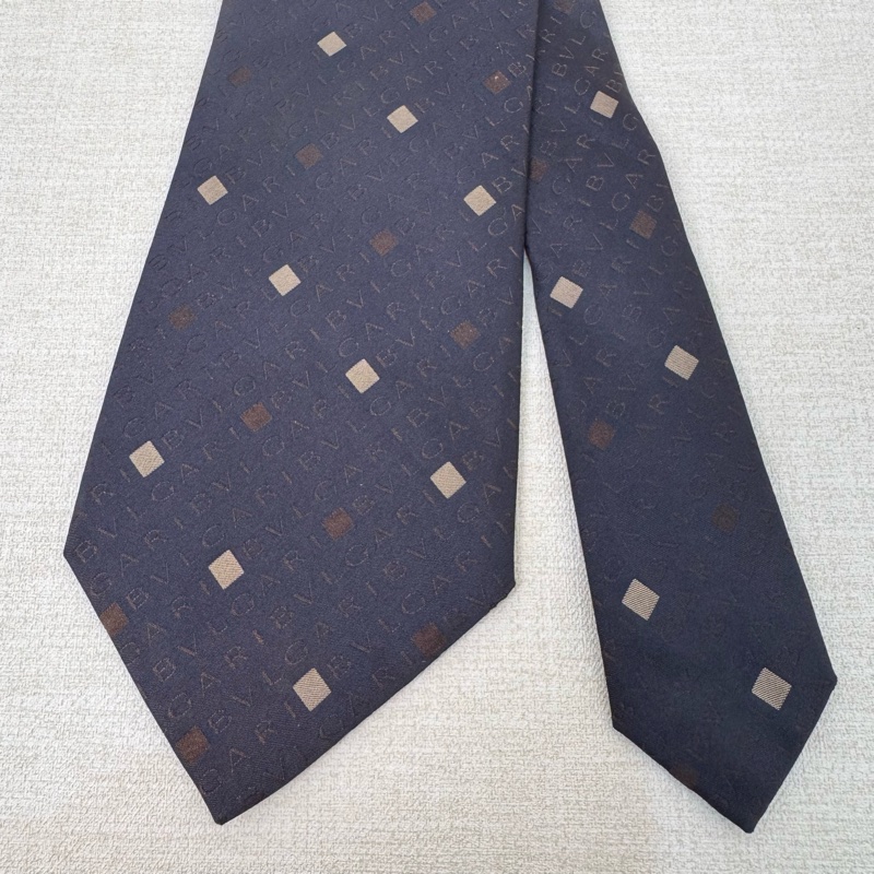 BVLGARI 藍字母logo 領帶 領結 絲綢(中古)-2