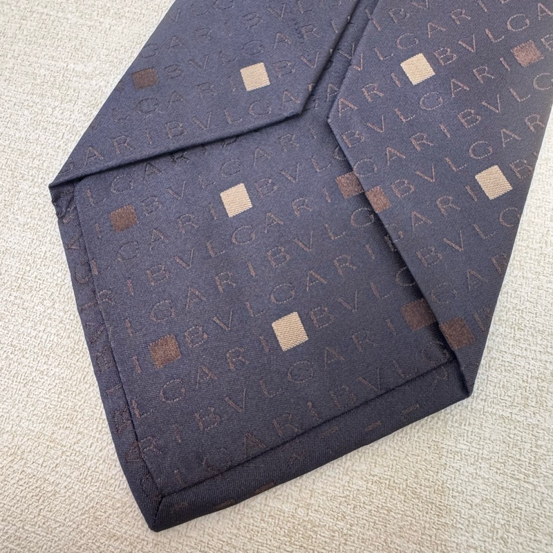 BVLGARI 藍字母logo 領帶 領結 絲綢(中古)-4