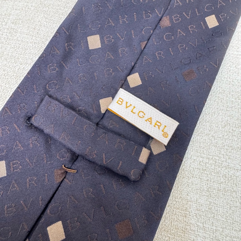 BVLGARI 藍字母logo 領帶 領結 絲綢(中古)-7