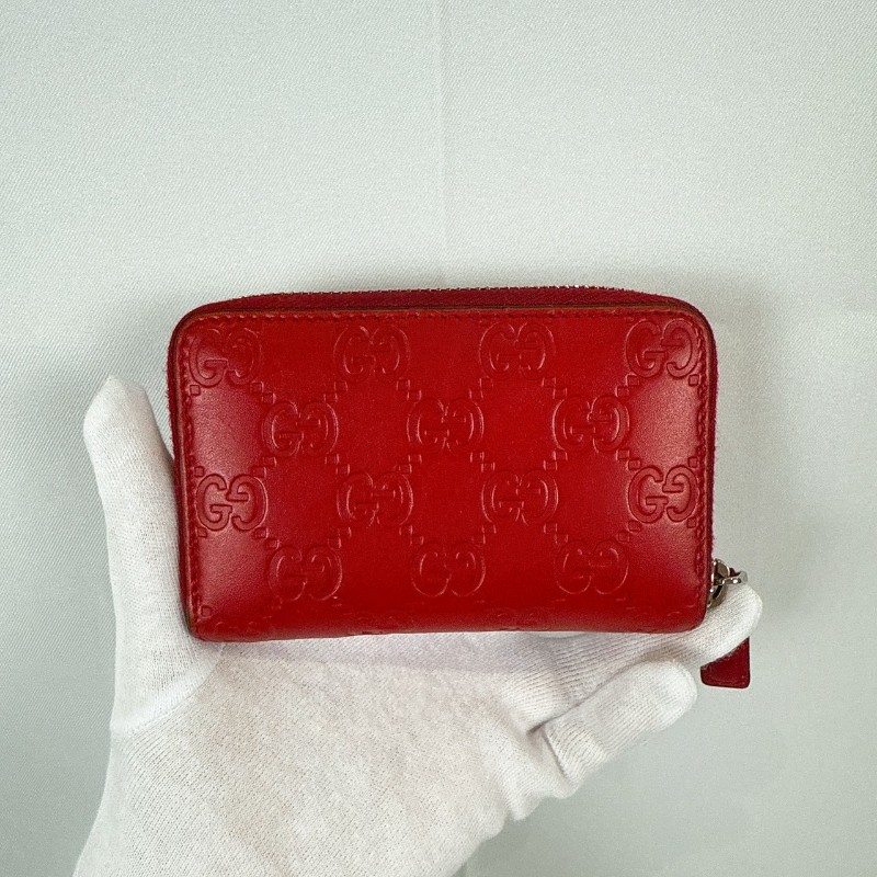 莉亞精品♡Gucci 壓紋卡夾零錢包 紅 二手美包-1