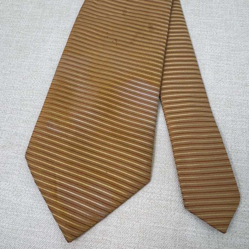 LANVIN 黃條紋 領帶 領結 絲綢（中古）-1