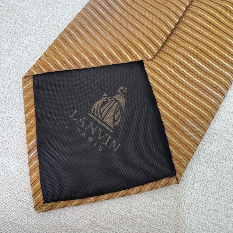 LANVIN 黃條紋 領帶 領結 絲綢（中古）-3