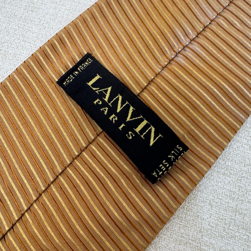 LANVIN 黃條紋 領帶 領結 絲綢（中古）-5
