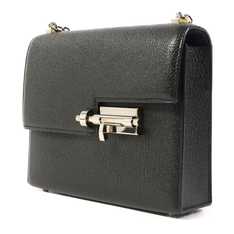 HERMES Chevre皮革Mini Verrou銀扣鏈帶肩背袋-2