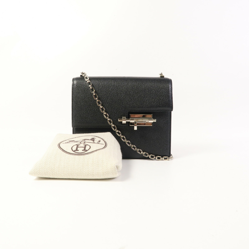 HERMES Chevre皮革Mini Verrou銀扣鏈帶肩背袋-8