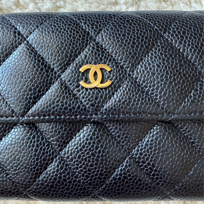 二手Chanel 荔枝皮長夾 黑金色-7