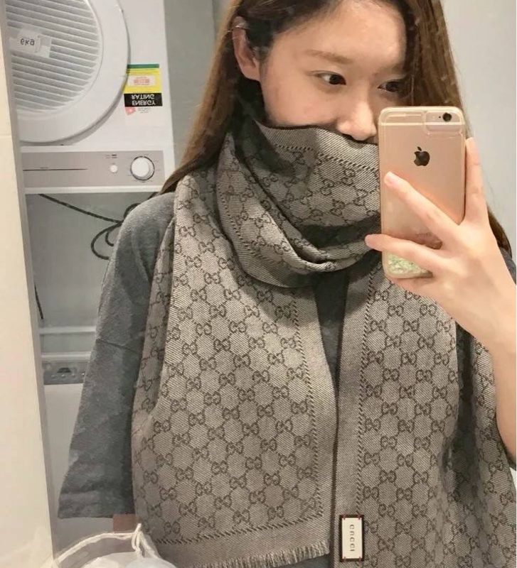 GUCCI GG Monogram 雙面 緹花 logo 洋毛 圍巾 披肩 披巾-1
