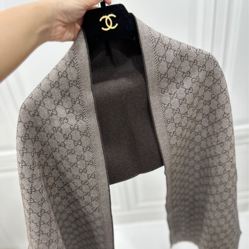 GUCCI GG Monogram 雙面 緹花 logo 洋毛 圍巾 披肩 披巾-7