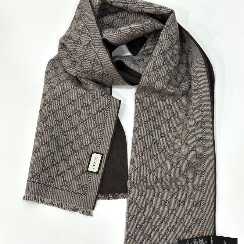 GUCCI GG Monogram 雙面 緹花 logo 洋毛 圍巾 披肩 披巾-10