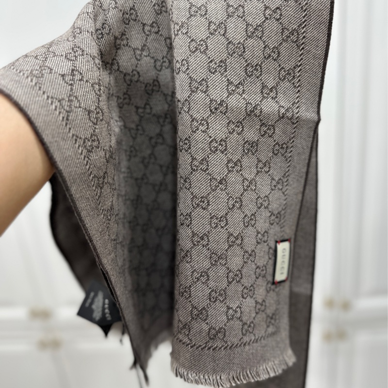 GUCCI GG Monogram 雙面 緹花 logo 洋毛 圍巾 披肩 披巾-12