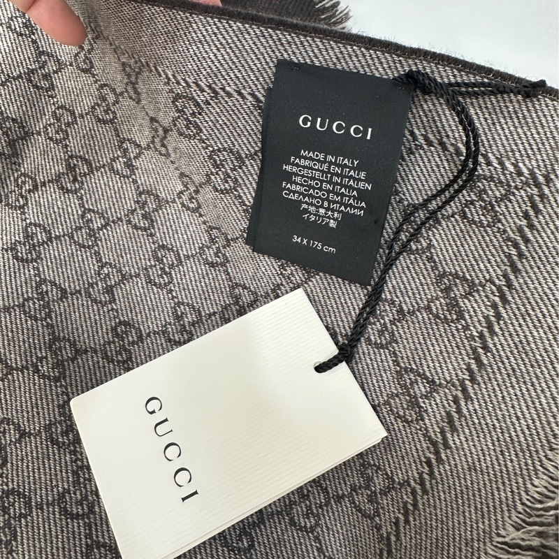 GUCCI GG Monogram 雙面 緹花 logo 洋毛 圍巾 披肩 披巾-17