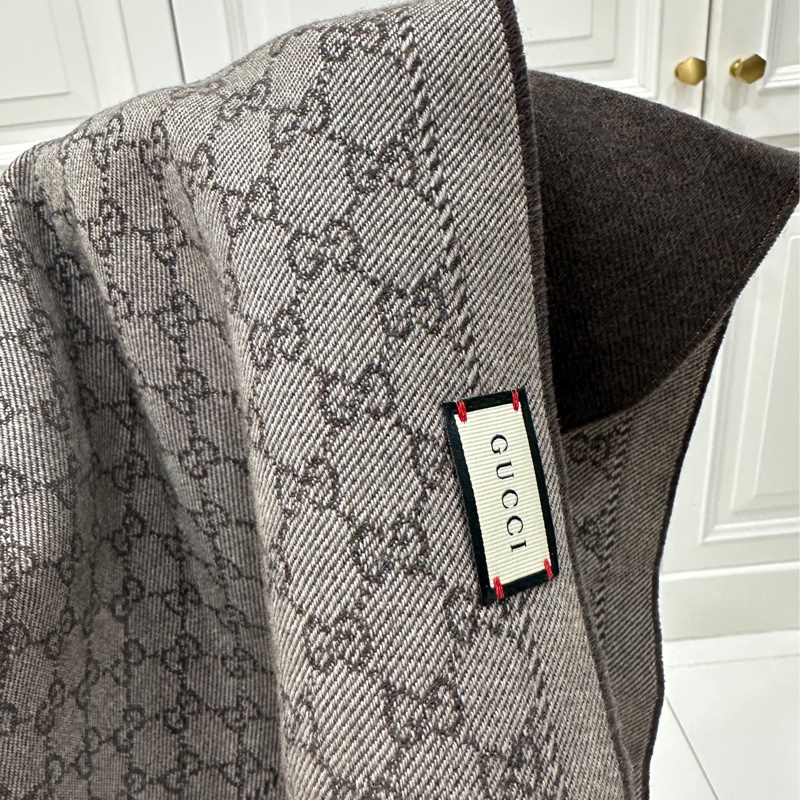GUCCI GG Monogram 雙面 緹花 logo 洋毛 圍巾 披肩 披巾-18