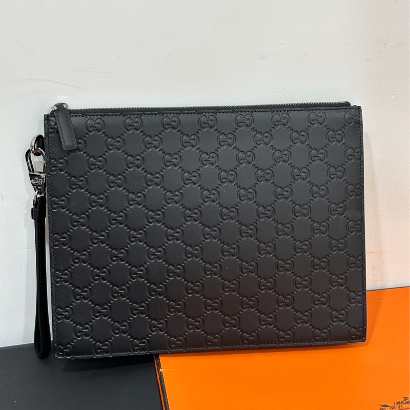 Gucci 爆款🔥 黑色 全皮壓紋 手拿包 文件包 手提包 公文包-4