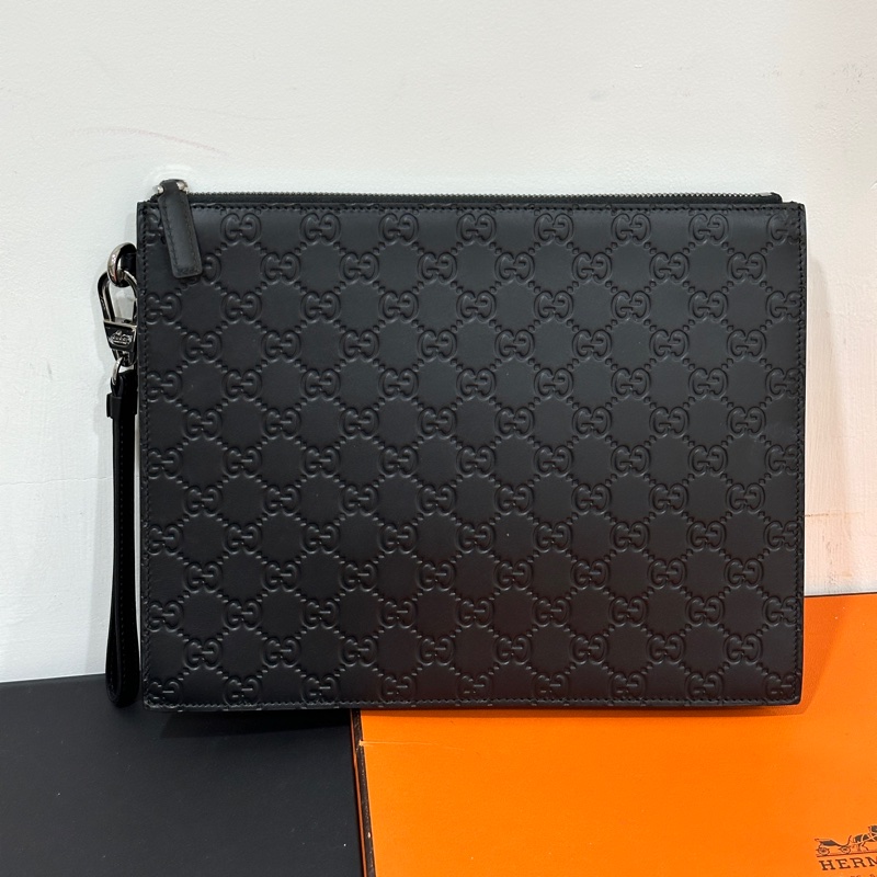 Gucci 爆款🔥 黑色 全皮壓紋 手拿包 文件包 手提包 公文包-5