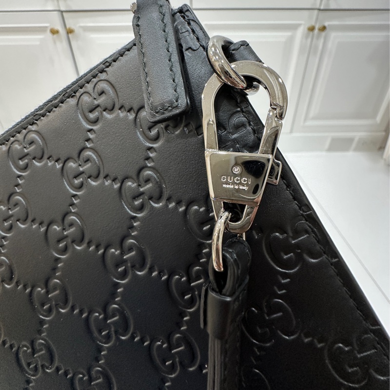 Gucci 爆款🔥 黑色 全皮壓紋 手拿包 文件包 手提包 公文包-7