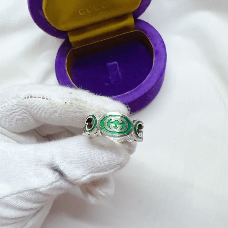 全新正品Gucci綠色系鏈鎖珐瑯純銀戒指 Gucci戒指 Gucci配件 Gucci銀戒-2