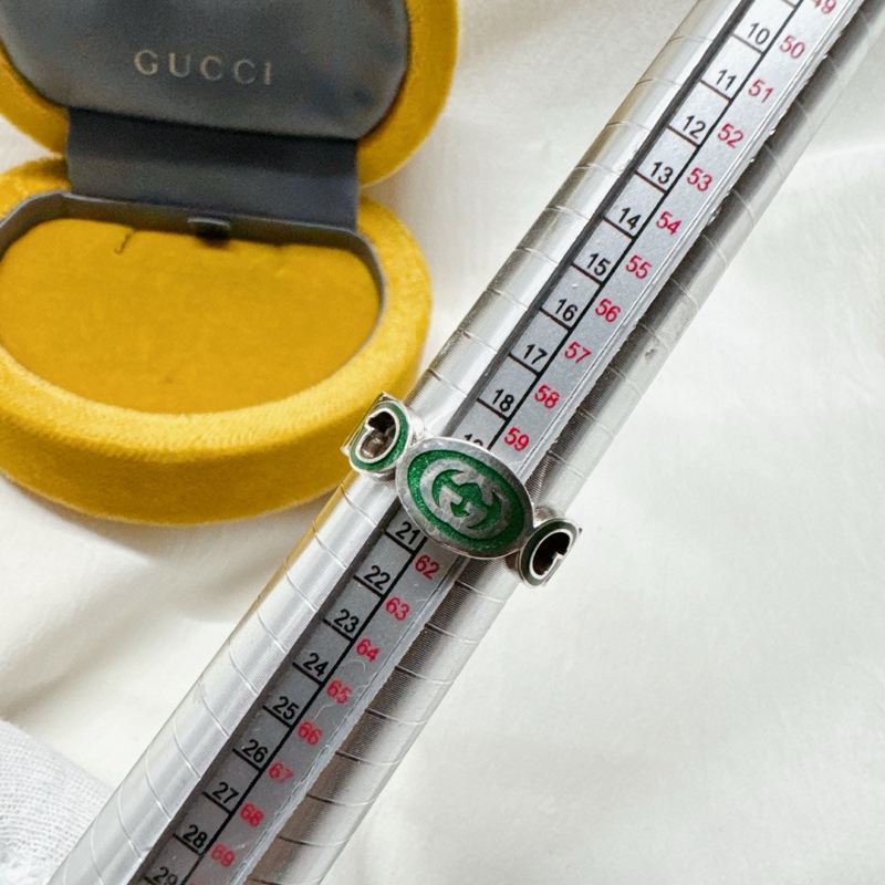 全新正品Gucci綠色系鏈鎖珐瑯純銀戒指 Gucci戒指 Gucci配件 Gucci銀戒-8