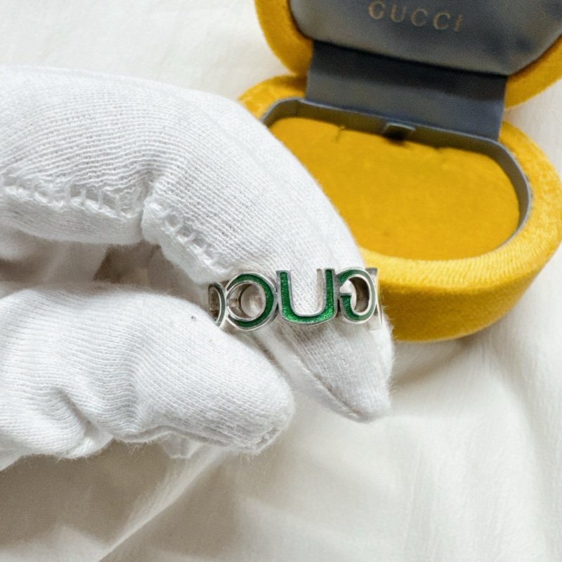全新正品Gucci綠色系鏈鎖珐瑯純銀戒指 Gucci戒指 Gucci配件 Gucci銀戒-16