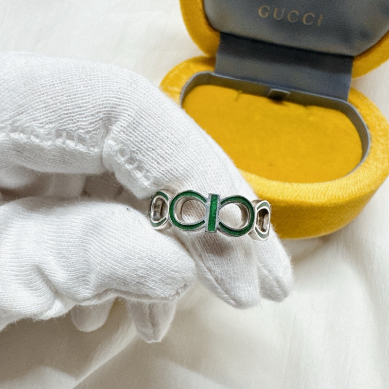 全新正品Gucci綠色系鏈鎖珐瑯純銀戒指 Gucci戒指 Gucci配件 Gucci銀戒-17