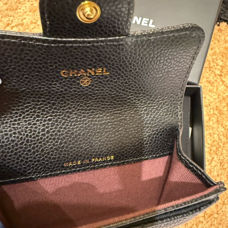chanel經典黑金魚子醬cf零錢包 晶片保卡-3