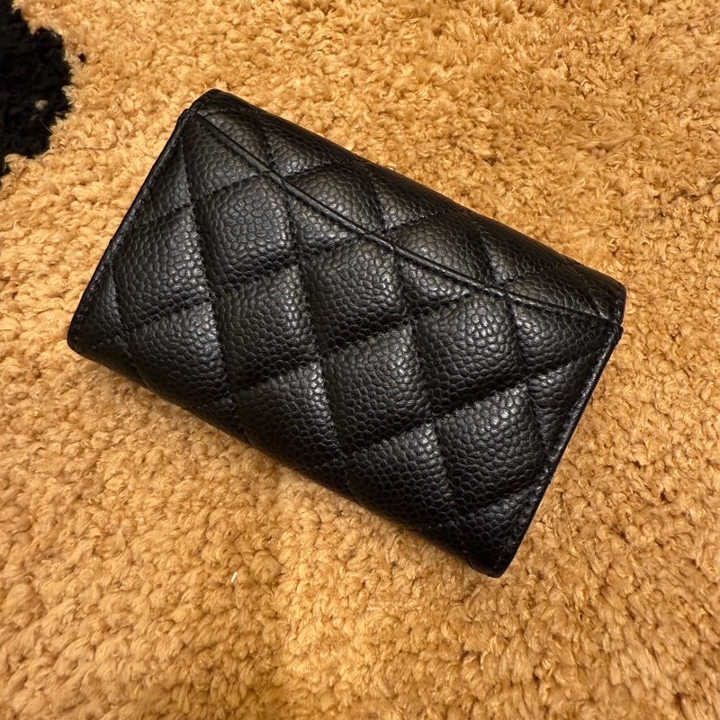 chanel經典黑金魚子醬cf零錢包 晶片保卡-7