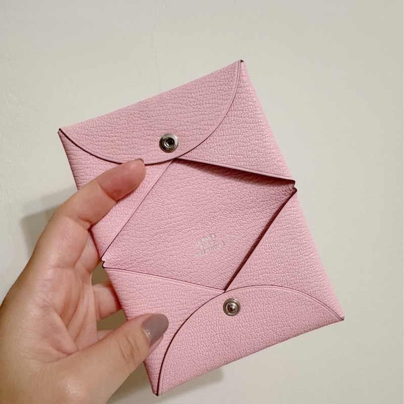 愛馬仕櫻花粉3Q calvi單層卡夾-0