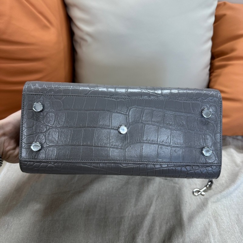 聖羅蘭/Saint laurent Sac De Jour系列 手提包 托特包 風琴包 灰色鱷魚壓紋 肩背包 帶皮牌鎖具 長肩帶-5