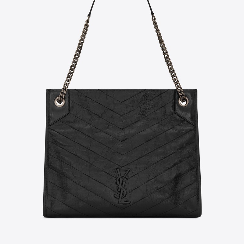 YSL/聖羅蘭 Niki shopping bag 中號 黑色 銀色金屬鏈條-0