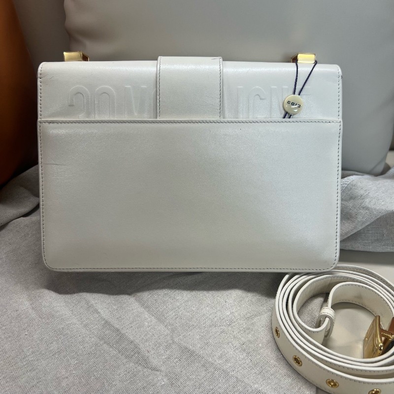 Dior/迪奧 蒙田30 中號 全皮款 30 montaigne 皮肩帶 白色 金扣 肩背包 斜背包-1