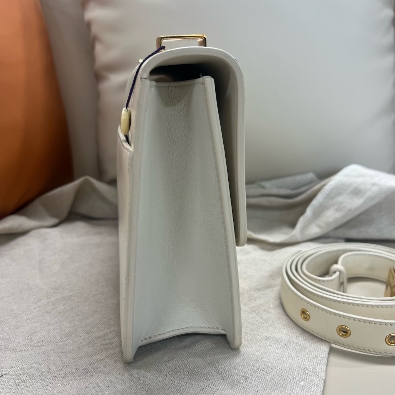 Dior/迪奧 蒙田30 中號 全皮款 30 montaigne 皮肩帶 白色 金扣 肩背包 斜背包-3