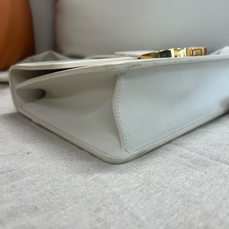 Dior/迪奧 蒙田30 中號 全皮款 30 montaigne 皮肩帶 白色 金扣 肩背包 斜背包-5