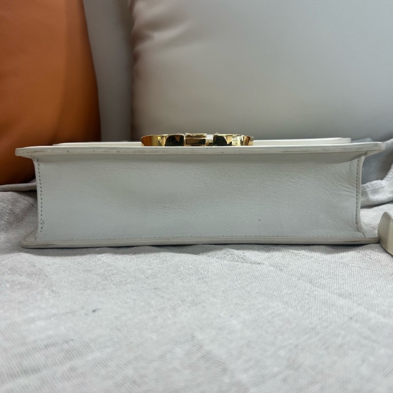 Dior/迪奧 蒙田30 中號 全皮款 30 montaigne 皮肩帶 白色 金扣 肩背包 斜背包-6