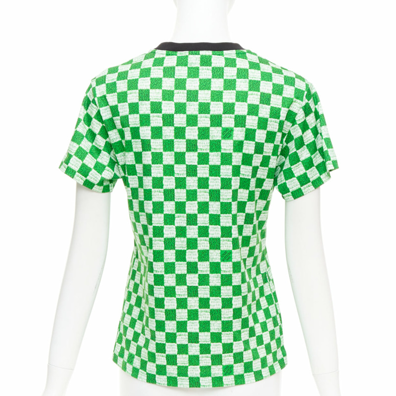 LOUIS VUITTON Damier green white cotton LV print chain detail tshirt XS-4