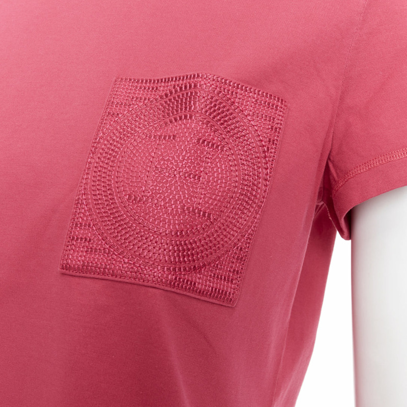 HERMES Embroidered Pocket raspberry pink H motif tshirt FR38 M-1