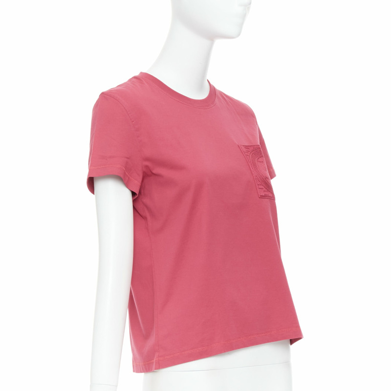 HERMES Embroidered Pocket raspberry pink H motif tshirt FR38 M-2