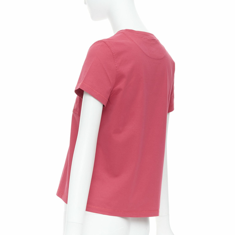 HERMES Embroidered Pocket raspberry pink H motif tshirt FR38 M-5