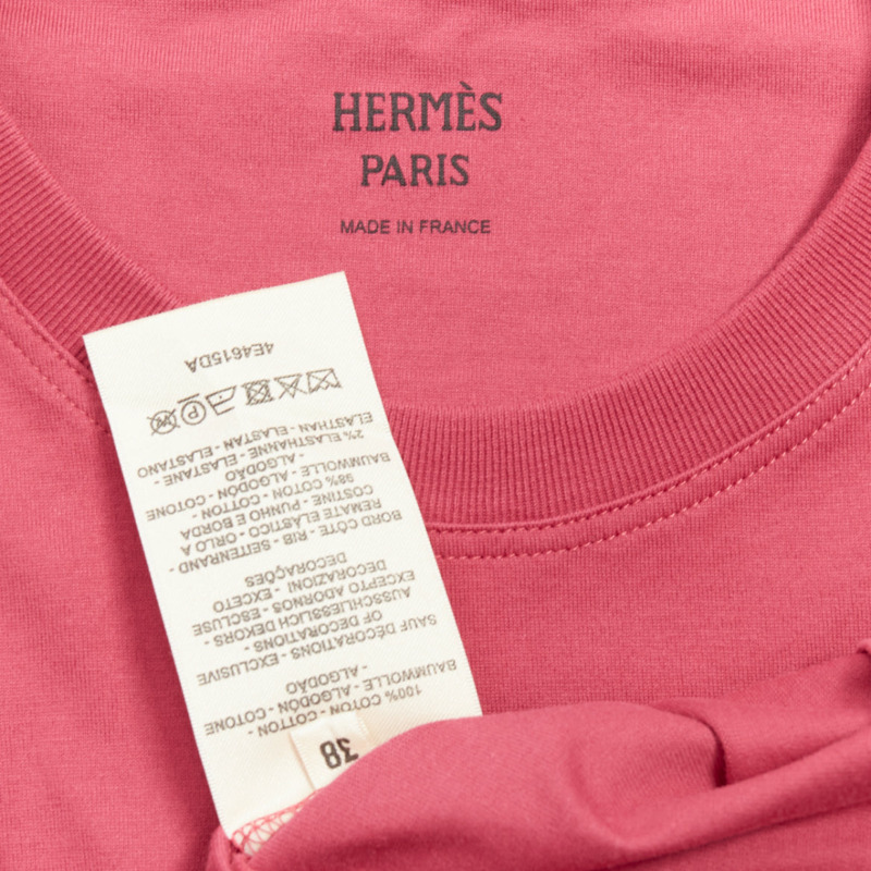HERMES Embroidered Pocket raspberry pink H motif tshirt FR38 M-7