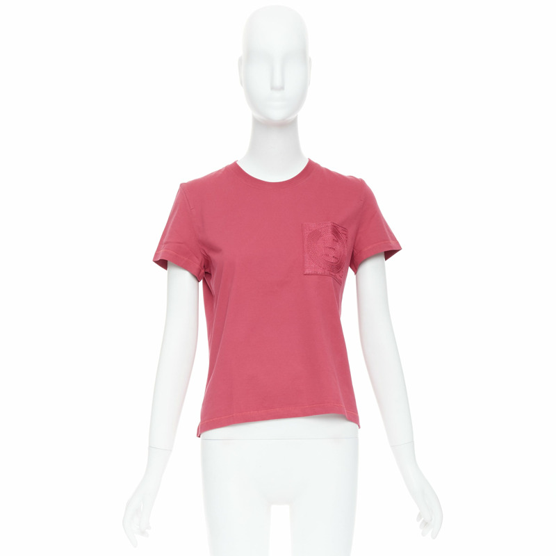 HERMES Embroidered Pocket raspberry pink H motif tshirt FR38 M-8