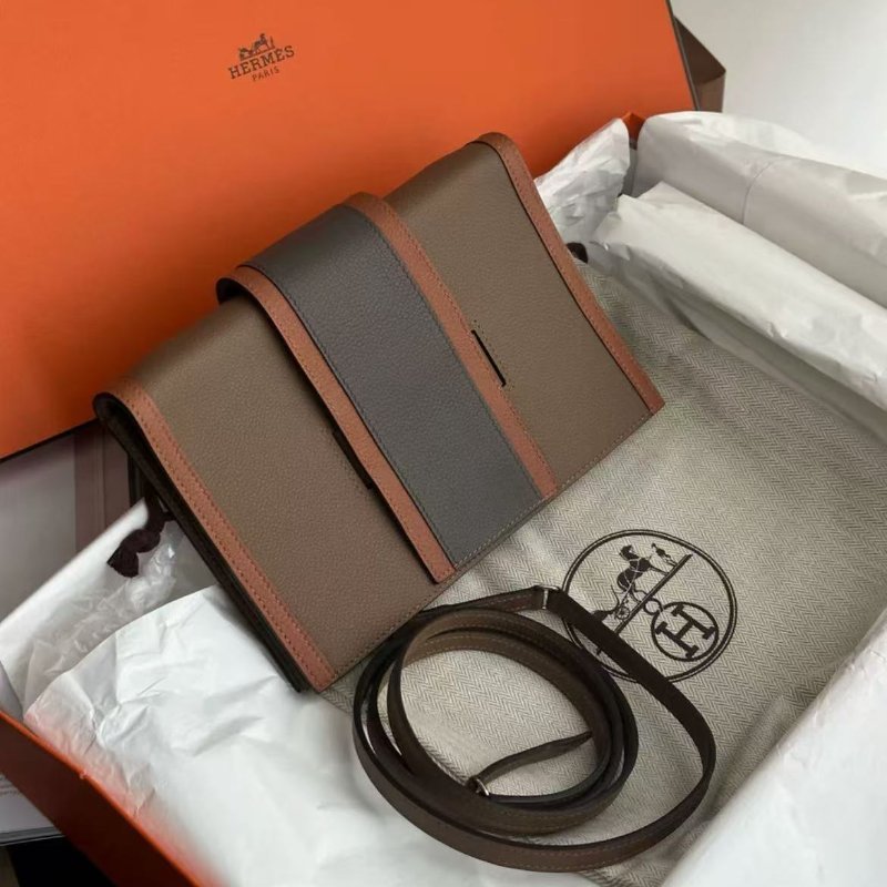 hermes passant 米色拚色手包信封包woc，d刻 20×14cm，全新 配件:盒子塵袋-1