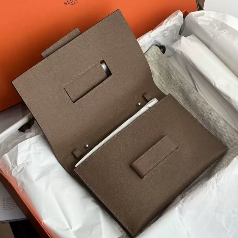 hermes passant 米色拚色手包信封包woc，d刻 20×14cm，全新 配件:盒子塵袋-3