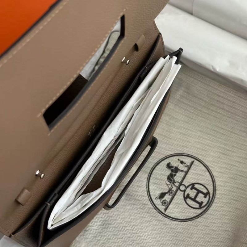 hermes passant 米色拚色手包信封包woc，d刻 20×14cm，全新 配件:盒子塵袋-4