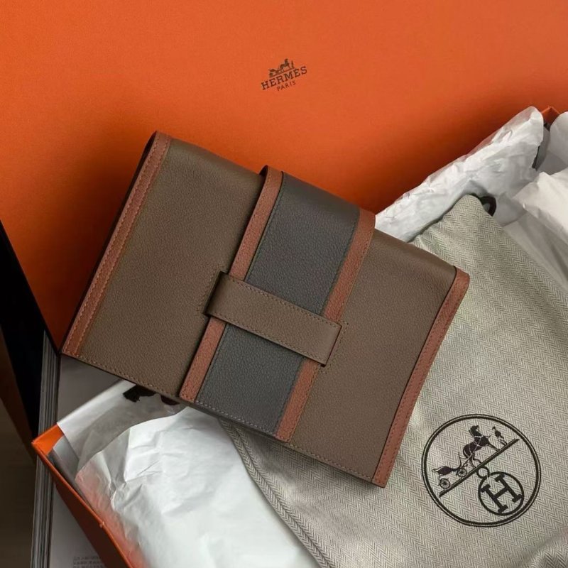 hermes passant 米色拚色手包信封包woc，d刻 20×14cm，全新 配件:盒子塵袋-6