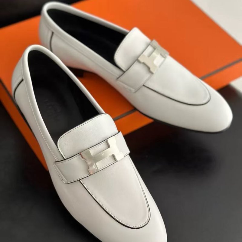 hermes 白色銀扣康康樂福鞋 黑白反轉色 37號 配件塵袋-2