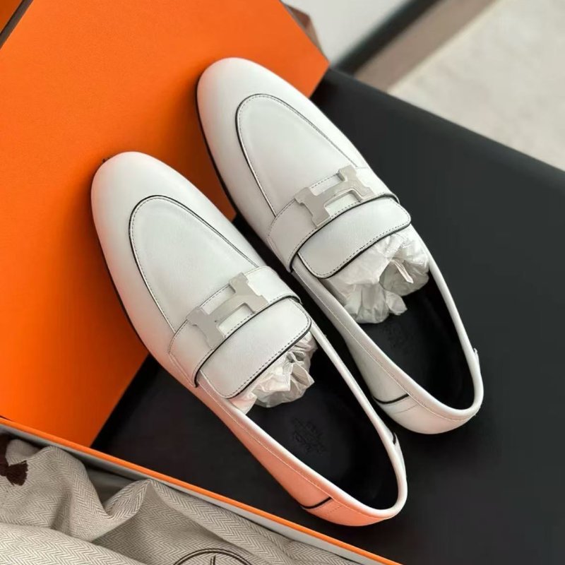 hermes 白色銀扣康康樂福鞋 黑白反轉色 37號 配件塵袋-3